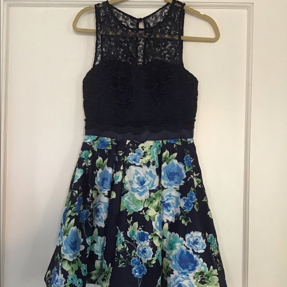Dressy Blue and Floral Teen Dress